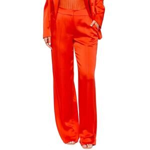 Simkhai Kyra Wide Leg Pant in Flame Red Silky Satin US Size 2 NEW Statement